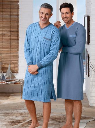 Kings Club Nachthemd KINGS CLUB Nachthemden, Damen, Gr. 44/46, Normalgr&ouml;ssen, blau (blau, blau, bedruckt), 100% Baumwolle, bedruckt, gemustert, Kleider Nachthemd