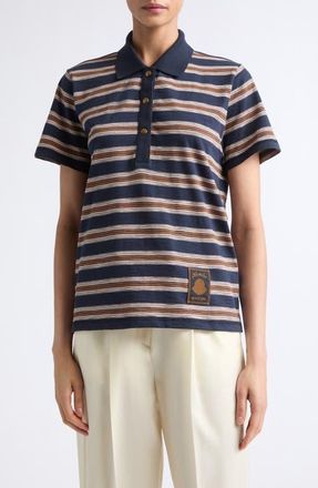 Moncler Stripe Polo in Brown/blue at Nordstrom, Size X-Large