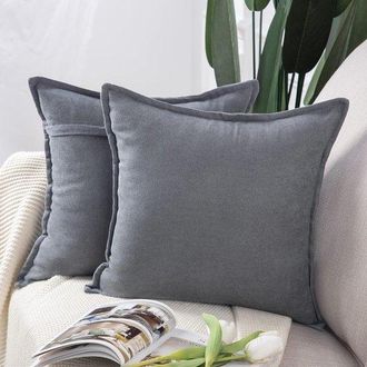OEM Juego De 2 Fundas Cortas De Coj&iacute;n De Chenilla, Fundas Decorativas Suaves Para Cojines De Sof&aacute; Y Dormitorio, 45x45cm, Color Gris