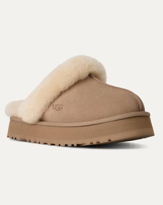 UGG Womens Disquette Logo Detail Slipper in Tan Suede - Size UK 7