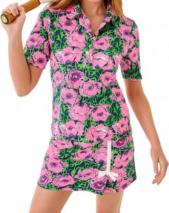 Lilly Pulitzer Via Flora Upf 50+ Polo Shirt In Low Tide Navy