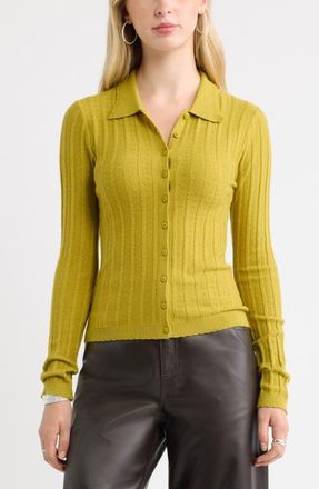 Treasure & Bond Ribbed Pointelle Cardigan in Olive Pea at Nordstrom, Size Xx-Small