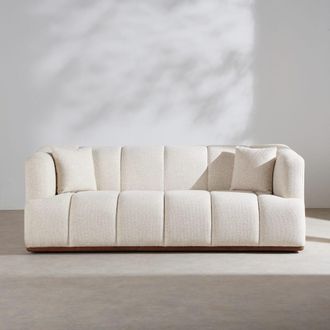 Maisons du monde Sof&aacute; de 3/4 plazas de tejido tramado beige y madera de fresno nogal