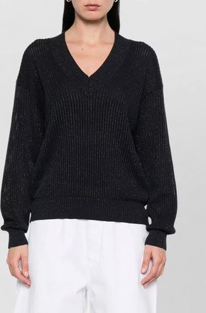Brunello Cucinelli womens ribbed v neck long sleeve top