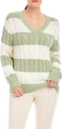 Fifteen Twenty Avalee Stripe Cable Knit Sweater in Sage/Cream at Nordstrom, Size X-Small