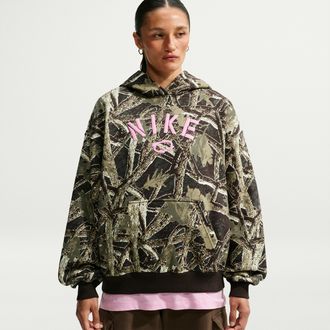 Nike Womens Studio Fleece Medium Weight Oversized Pullover Hoodie in Green | IV7396-303