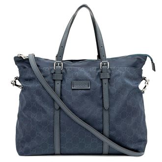 Gucci Navy Nylon Leather Tote Bag (Pre-Owned)