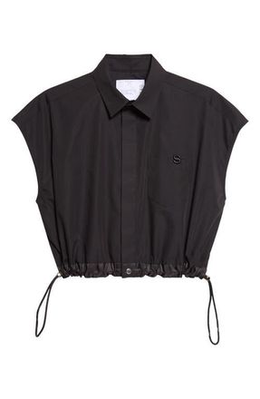 sacai Crop Poplin Shirt in Dark Black at Nordstrom, Size 1
