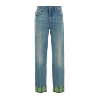 Valentino Garavani Straight Jeans, female, Blue, Size: W27 Jacquard Trim Jeans