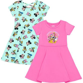 Disney Mickey Mouse & Friends 2-Piece Skater Dress Set in Mickey Blue Pink at Nordstrom, Size 18M