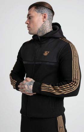 Siksilk Sudadera con capucha y cremallera con cinta tejida y oro negro para hombre SikSilk M