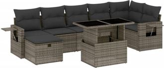 vidaXL Set De Sof&aacute;s De Jard&iacute;n Y Cojines 8 Piezas Rat&aacute;n Sint&eacute;tico Gris Vidaxl