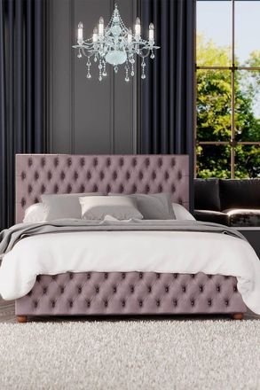 Laurence Llewelyn-Bowen Seren Ottoman Storage Bed in Plush Velvet Fabric, Custom Made in Rose | Size: King