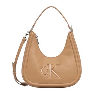 Calvin Klein Shoulder Bags, female, Beige, Size: ONE SIZE Bold CK Small Crescent Bag