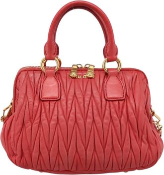 Miu Miu Madras Bowler Matelasse Leather Red Leather Handbag (Pre-Owned)
