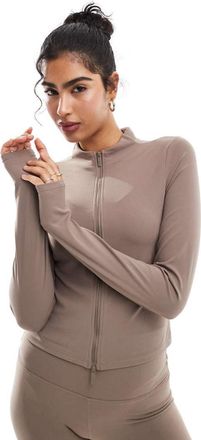 Nike Zenvy Dri-FIT - Top a maniche lunghe marrone morbido al tatto con zip