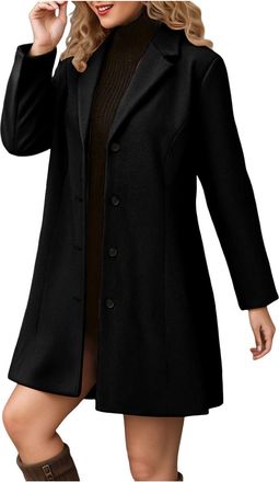 Generic Womens Winter Overcoat Mid Long Stand Collar Single Breasted Coat Outerwear Coats Winter Overcoat Wool Blend Coat Autumn Trench Pea Classic Lapel Coll