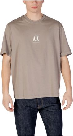A|X Armani Exchange Tops, Heren, Bruin, 2Xl, Katoen, Geprint T-shirt met korte mouwen en ronde hals