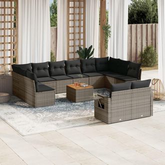 vidaXL Set Sof&aacute;s De Jard&iacute;n Con Cojines 13 Piezas Rat&aacute;n Sint&eacute;tico Gris Vidaxl