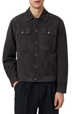 AllSaints Shelton Goatskin Suede Jacket in Washed Black at Nordstrom, Size Xx-Large