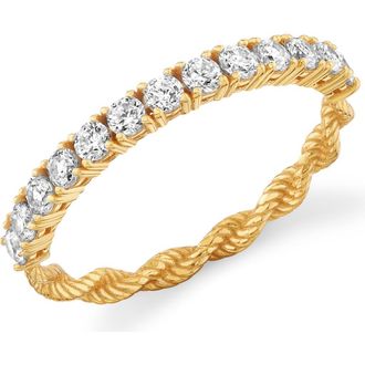 Crislu Cubic Zirconia Half Eternity Twisted Band Ring in 18Kt Yellow Gold /Clear Stone at Nordstrom, Size 5