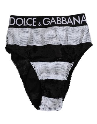 Dolce & Gabbana Black White Sequin High Waist Panty Womens Underwear