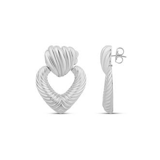 SHYMI Textured Heart Statement Drop Earrings - 14K Gold Filled, Rhodium Plated, Day to Night
