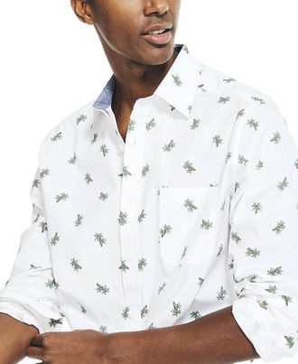 Nautica Mens Classic Fit Button Down Poplin Palm Print Shirt