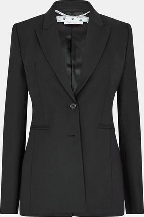 Off-white Womens Off White Solid Patterned Lapel Collared Chain Suit Jacket in Black/White - Size 4 UK