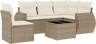 vidaXL Juego De Sof&aacute;s Jard&iacute;n Con Cojines 6 Pzas Rat&aacute;n Sint&eacute;tico Beige Vidaxl