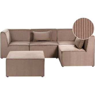 Beliani Modular Left Corner 4 Seater Sofa Sand Beige Corduroy with Ottoman 4 Seater Sectional Sofa Modern Design LEMVIG