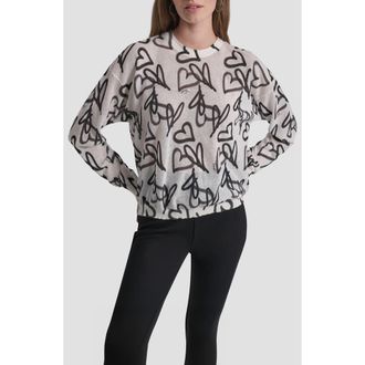 DKNY Lightweight Graffiti Heart Print Sweater in Ivory Graffiti Heart at Nordstrom, Size X-Large