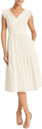 Maggy London Eyelet Ruffle Sleeve Tiered Dress in Antique White at Nordstrom Rack, Size 10