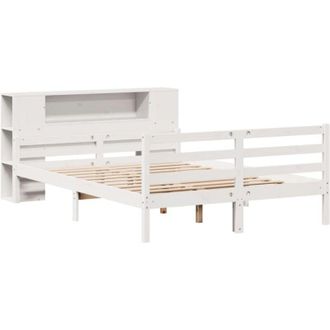 vidaXL Cama Con Estanter&iacute;a Sin Colch&oacute;n Madera Maciza Blanca 135x190 Cm Vidaxl