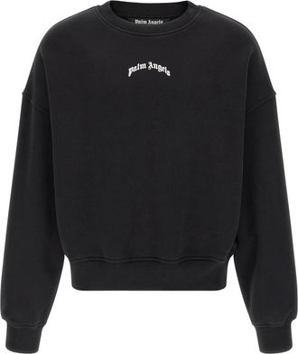 Palm Angels Back Curved Logo Sweatshirt - Heren - Sweatshirts - Zwart - S - Katoen - Hoodies & sweatvesten