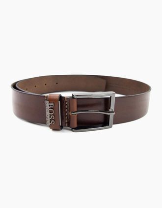 HUGO BOSS Mens Hugo Boss Senol Leather Belt With Metal Logo Brown - Size: 120