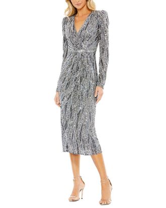 Mac Duggal Embellished Faux Wrap Puff Sleeve Dress
