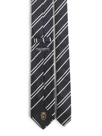 Dolce & Gabbana Mens Black Striped Jacquard Silk Martini Tie Ties & Bow