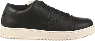 Emporio Armani Leren Herensneakers - Upgrade je stijl - Heren - Sneakers - Zwart - 43 EU - Leer - Schoenen