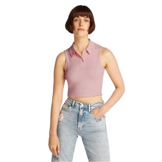Tommy Jeans Geribbeld mouwloos poloshirt voor dames (Roze)