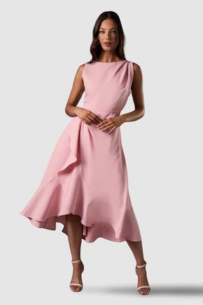 Coast Waterfall Crepe Midi Dress in Blush at Nordstrom, Size 10