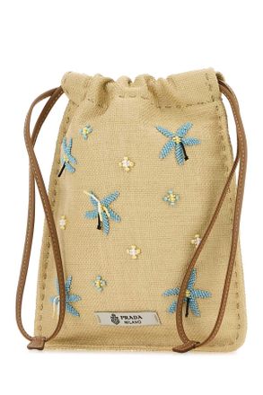 Prada Womens Beige Canvas Phone Holder Naturale+azzurro Cover Accessory
