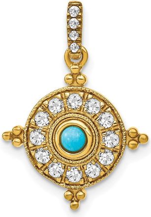 Diamond2Deal 14k Yellow Gold Turquoise and White Topaz Pendant
