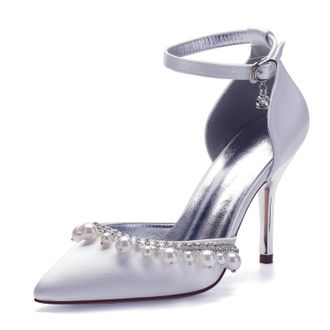 Miyoopark Wedding Shoes for Bride Ankle Strap Evening Pumps for Women M525 White UK 5.5