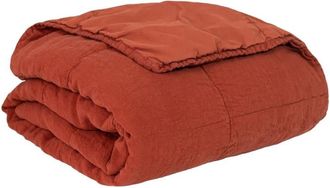 Decoclico Colcha de lino lavado terracota y percal de algod&oacute;n