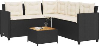 vidaXL Sof&aacute; De Jard&iacute;n En Forma De L Con Mesa Y Cojines Rat&aacute;n Pe Negro Vidaxl