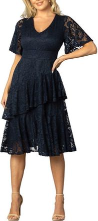 Kiyonna Lace Affair Cocktail Dress in Navy Blue at Nordstrom, Size Small