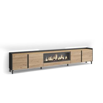 Skraut Home Mueble tv efecto madera roble negro 315x35x61cm chimenea efecto fuego