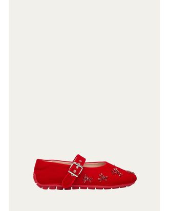 Simone Rocha Embellished Velvet Mary Jane Ballerina Flats