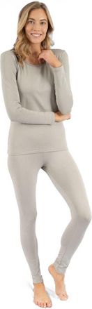 Leveret Womens Two-Piece Thermal Long Sleeve Solid Pajamas in Light Gray at Nordstrom, Size X-Large